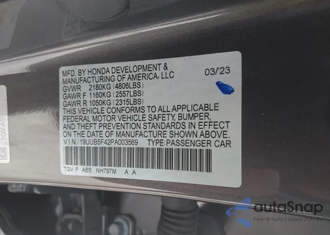 2023 Acura Tlx Technology Package из США, поврежденный, VIN 19UUB5F42PA003569